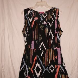 Shasa Women's Large Black Bright Colors Pattern Dress Sheath exposed middle back